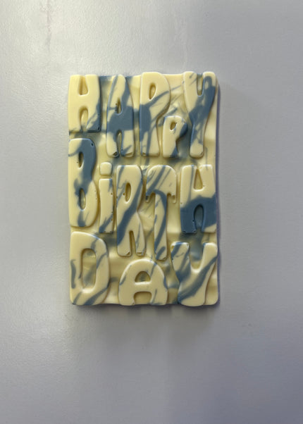 Graffiti Style Happy Birthday Bar - White Chocolate/Blue