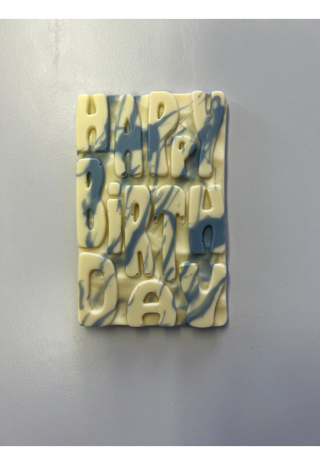 Graffiti Style Happy Birthday Bar - White Chocolate/Blue