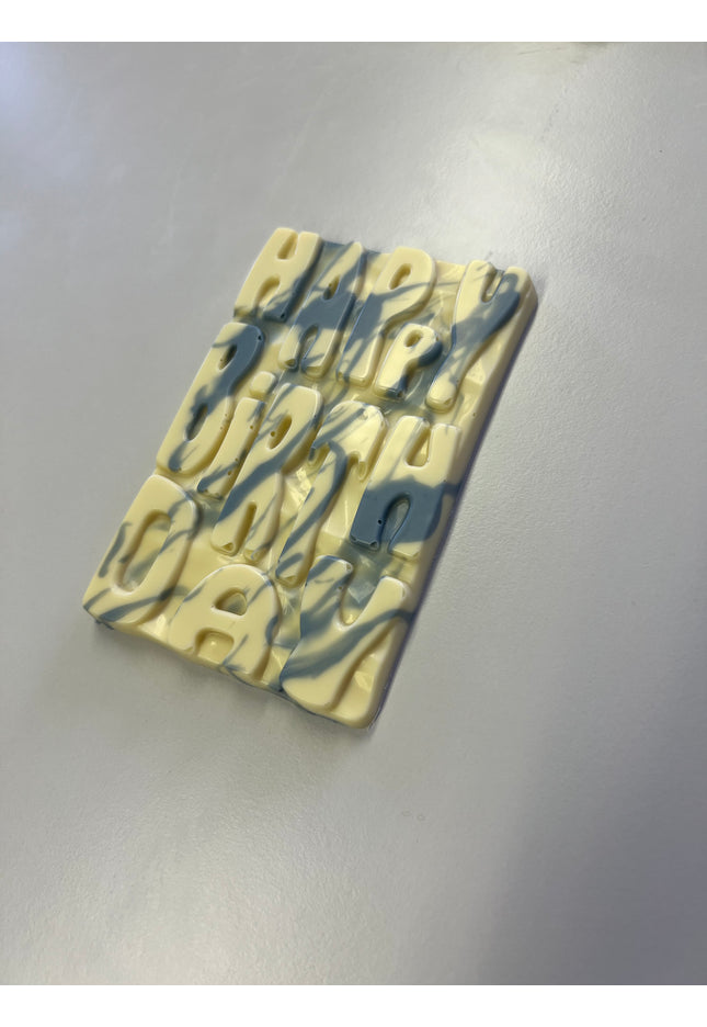 Graffiti Style Happy Birthday Bar - White Chocolate/Blue