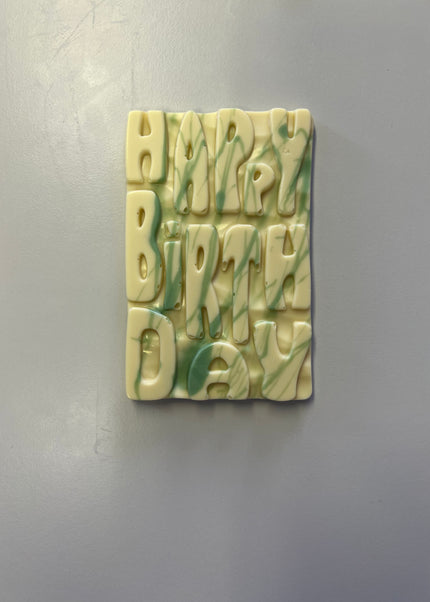 Graffiti Style Happy Birthday Bar - White Chocolate/Green