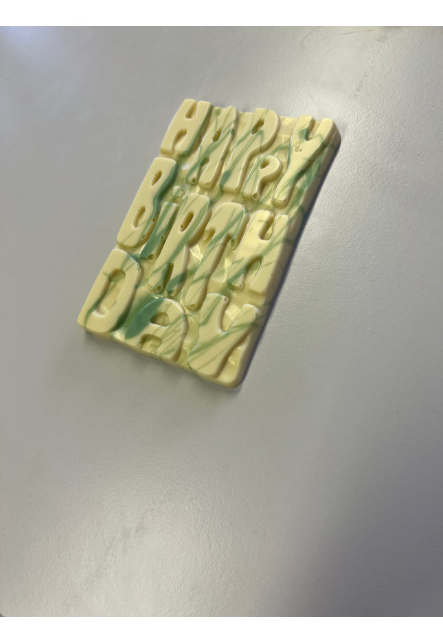 Graffiti Style Happy Birthday Bar - White Chocolate/Green