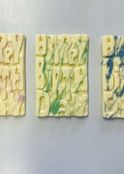 Graffiti Style Happy Birthday Bar - White Chocolate 3pk Blue/Green/Pink