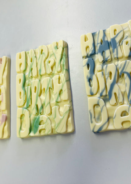 Graffiti Style Happy Birthday Bar - White Chocolate 3pk Blue/Green/Pink